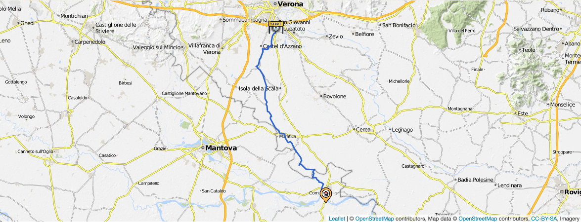 Kartendarstellung der 11. Etappe: Von Verona nach Ostiglia.
